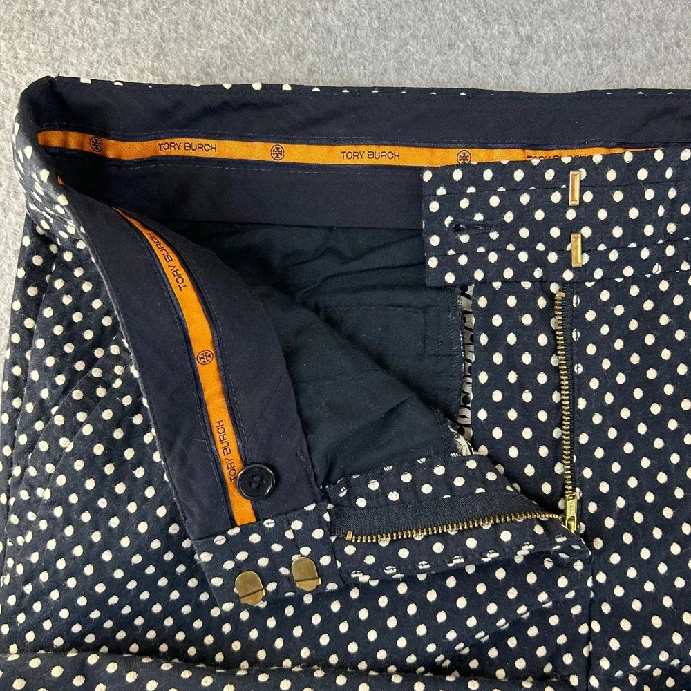 Tory Burch Jacquard Polka Dot‎ Cropped Pants Navy Blue White Slim Leg Womens 10